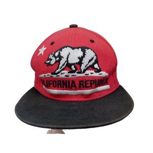 California Republic Thick Embroidered Bear Hat Snapback Red & Black One Size